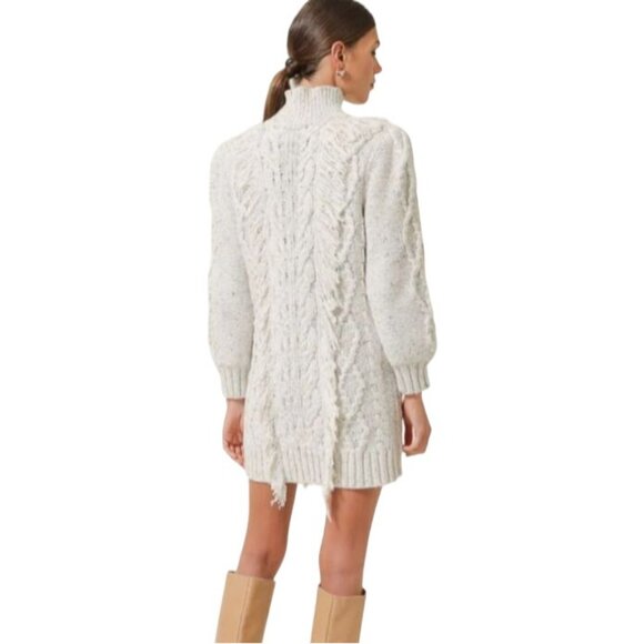 NEW Line & Dot Daria Fringe Trim Mini Sweater Dress, Size Large in Ivory - Picture 2 of 16